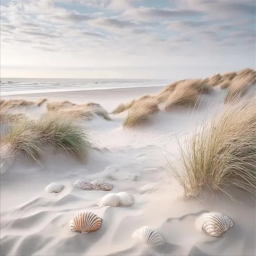 artissimo Glasbild 30x30cm Dünen-Landschaft - Bilder: Zeitgenössische Kunst Fotografie für Indoor, quadratisches Glasbild mit beruhigendem Strandmotiv in Beige – ideal für ein harmonisches Wohnambiente.