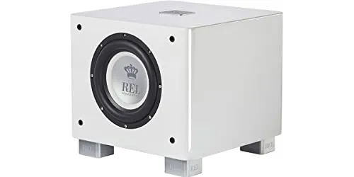REL T/7x 20,3 cm betriebener Subwoofer – Kompaktes versiegeltes Design mit Class-AB-Verstärker, Cinch-Eingängen und tiefem Bass für HiFi-Stereoanlagen, Heimkino und Surround-Sound – Hochglanz-weißes
