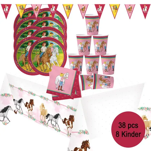 Bibi & Tina Party-Set mit 38 Teilen – Tisch-Deko für Kindergeburtstag - Vielseitiges Partyzubehör-Set für alle Anlässe, inspiriert von Bibi & Tina. Ideal für kreative Feiern mit bunten Motiven, perfekt für Mädchen im Alter von 5-12 Jahren.