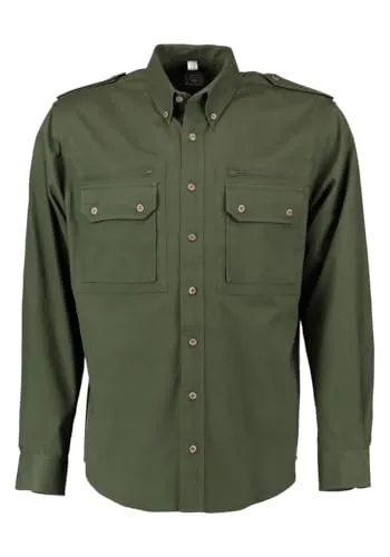OS Trachten Herren Hemd Langarm Jagdhemd mit Button-Down-Kragen Egapey, Größe:41/42, Farbe:dunkelgrün