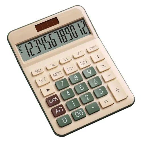 NEWYES Tischrechner, 12-stellig, großes LCD-Display, Solarbatterie, Dual-Power, große Taste, Off-Taste, grüner Stil für Zuhause und Büro