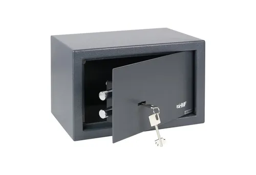 HMF Möbeltresor Safe Tresor mit Schlüssel - Doppelbartschloss, 31 x 20 x 20 cm - Möbeltresor mit doppelwandiger Tür und sicherem Doppelbartschloss, ideal zum Schutz von Wertgegenständen und Dokumenten, pulverbeschichtet in Anthrazit