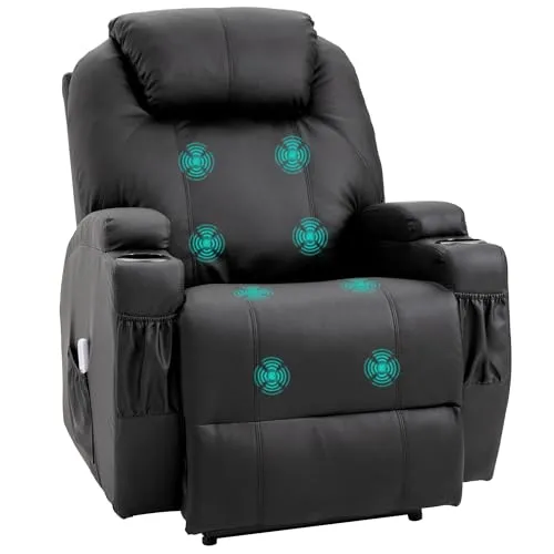 HOMCOM elektrischer Massagesessel Relaxsessel Fernsehsessel Massagefunktion Liegefunktion Kunstleder Holz Metall Schaumstoff Schwarz 82 x 97 x 110 cm