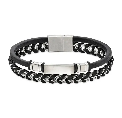 Bruno Banani Armband Schmuck Geschenk Edelstahlarmband mit Lederimitat, mit Zirkonia (synth)