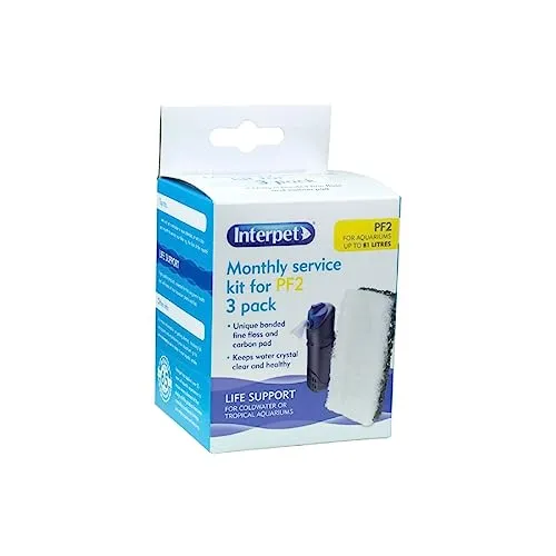 Interpet Monats-Set PF2 Aquarium-Power-Filter, Zahnseide und Aktivkohlebeschäume, 3 Stück
