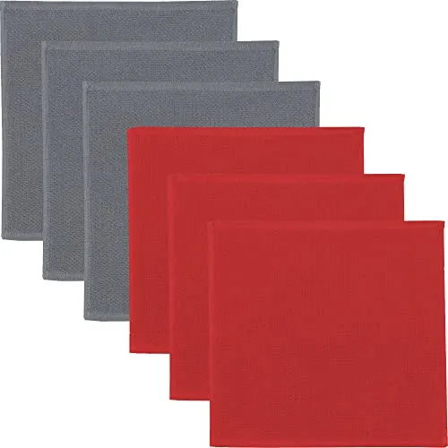 Erwin Müller Reinigungstuch, Putztuch, Putzlappen, Spültuch 2-farbig 6er-Pack grau/rot Größe 25x25 cm - zum Spülen oder Staubwischen, robust, langlebig, mit Frottierseite