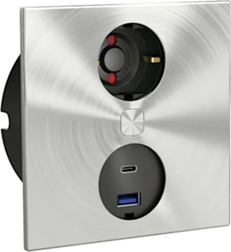 Bachmann Duplex E Doppel USB A+C rund mit Schukosteckdose - Steckdosen & Zubehör mit elegantem Edelstahl-Design, komfortabler elektrischer Abdeckung und zwei USB-Anschlüssen für einfaches Laden von Geräten.