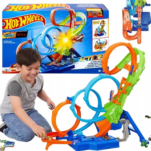 Hot Wheels 4-Loopings Crash Gefahr Trackset