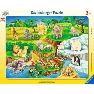 Ravensburger Puzzle 06052, Zoobesuch - Rahmenpuzzle für Kleinkinder - Puzzlespaß für Kinder ab 3 Jahren! 14 Teile mit freundlichem Zootiere-Motiv fördern Geduld und Selbstvertrauen. Der Rahmen erleichtert das Zusammensetzen und sorgt für langanhaltenden Spielspaß.