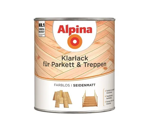 Alpina Klarlack für Parkett & Treppen 2 Liter seidenmatt - Lack für Holzoberflächen, seidenmatt und transparent, ideal für Parkett und Treppen im Innenbereich, schützt und verleiht Glanz.