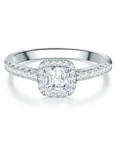 Trilani Silberring Verlobungsring aus 925 Sterling Silber - Eleganter Solitärring aus 925 Sterling Silber mit funkelndem Zirkonia, ideal als Verlobungsring für besondere Anlässe. Größe 49, breite Ringschiene von 6.8 mm.