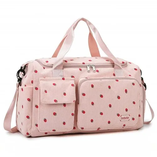 Sporttasche für Damen, Faltbare Reisetasche, Handgepäck, Fitnesstasche, Wochenendtasche mit Schuhfach und Nassfach, 20-35L (Rosa)