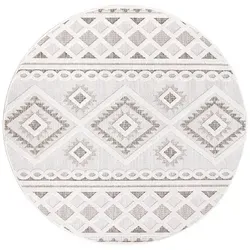 Wetterfester In-& Outdoor Teppich 120 cm - Ethno-Look in Creme - Outdoorteppich mit 3D-Optik für Balkon, Terrasse oder Flur. Robust, pflegeleicht und witterungsbeständig – der perfekte Blickfang für jeden Außenbereich.