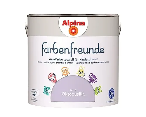 Alpina Farbenfreunde Nr. 18 Oktopuslila – Kinderzimmer Wandfarbe - Wandfarbe für Kinderzimmer, lösemittel- und konservierungsmittelfrei. Ideal für ein gesundes Raumklima und farbharmonische Gestaltung. 2,5L für ca. 20-25m², ausgezeichnet mit dem Blauen Engel.