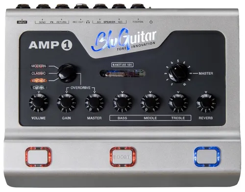 BluGuitar Amp1 Mercury Edition - 100 Watt Gitarrenverstärker im kompakten Bodentreterformat, ideal für Bühnen und Studios. Vier ausdrucksstarke Kanäle bieten eine breite Soundpalette von Jazz bis Metal.