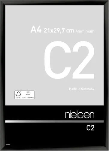 Nielsen Alurahmen C2 21x29,7 cm eloxal schwarz glanz - Bilderrahmen aus hochwertigem Aluminium, elegantes Design in Schwarz mit Klarglas, ideal für stilvolle Präsentationen Ihrer Kunstwerke.