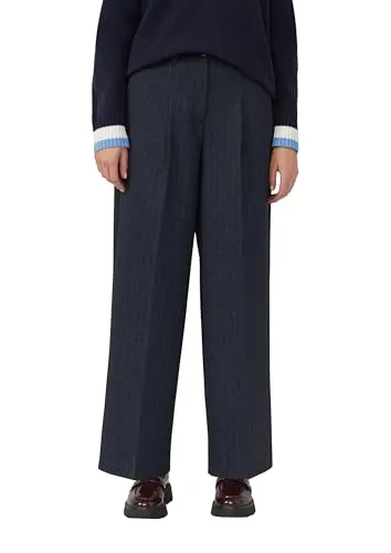 S.OLIVER Damen Bundfaltenhose, Gr. 40, Navy - Casual Stoffhose im Nadelstreifen-Look, gefertigt aus pflegeleichtem und elastischem Material für höchsten Tragekomfort.