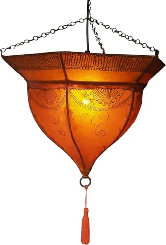 Henna Leder Deckenlampe in orange von Guru-Shop