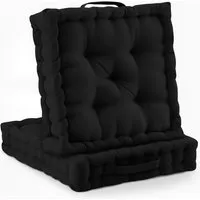Beautissu Mila Stuhlkissen 50x50cm Schwarz 2tlg - Hochwertige Stuhlkissen in Schwarz, 50x50 cm, ideal für Komfort und Stil. Perfekt als Sitz- oder Bodenkissen mit praktischem Tragegriff für flexiblen Einsatz.
