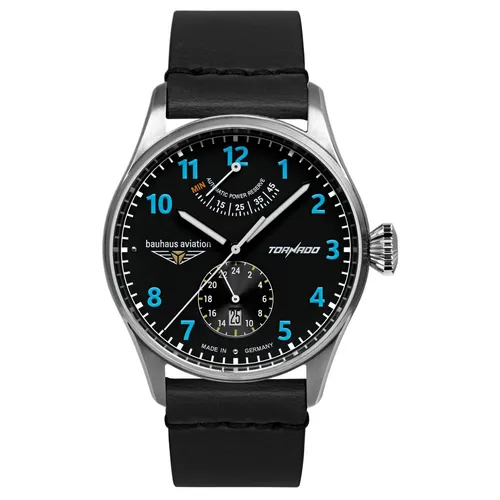 Bauhaus Automatikuhr Tornado 2790-3, Herrenuhr aus Deutschland - Elegante mechanische Armbanduhr mit 45 Std. Gangreserve, schwarz-weißem Zifferblatt und hochwertigem Kalbslederarmband. Ideal für stilbewusste Herren.