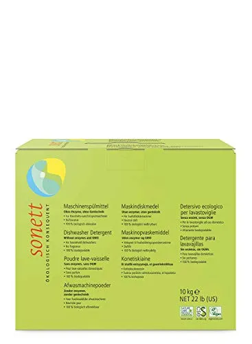 Sonett Machinenspülmittel 10 kg - Enzymfrei & Gentechnikfrei - Geschirrspülmittel für Haushaltsmaschinen, feinkörniges Pulver-Konzentrat, duftneutral mit Papp-Dosierer für präzise Anwendung.