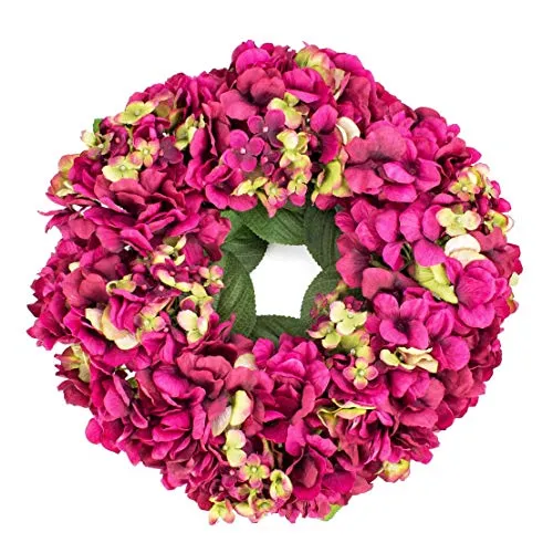 artplants.de Künstlicher Hortensienkranz in Pink, Ø 35cm - Prächtiger Deko-Kranz aus detailgetreuen Hortensienblüten in Aquarell-Look, ideal für die Frühlings- und Sommerdekoration. Perfekt für Tür, Tisch oder Wand!