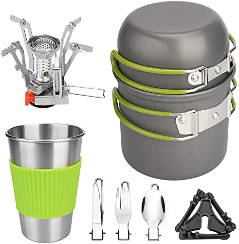 Outdoor-Picknick-Kochgeschirr-Set mit antihaftbeschichtetem Topf und Pfannen, 1–2 Personen, Camping, Wandern, Rucksackreisen, Kochen, Herd, Topf-Kombination, tragbares Feldgeschirr