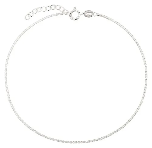 7K Fußkettchen, Fußkette, Veneziakette, Schmuck, Modeschmuck aus 925 Silber als Fußschmuck Geschenke für Frauen, Mädchen und Männer, 22-25cm, 1.2mm, Modell 26