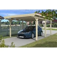 Skan Holz Flachdach-Einzelcarport Emsland 404 cm x 604 cm - Robuster Carport aus imprägniertem Leimholz mit stabilen 12 cm x 12 cm Pfosten. Hohe Schneelast von 125 kg/m² und witterungsbeständige Aluminium-Dachplatten sorgen für Langlebigkeit und Schutz.