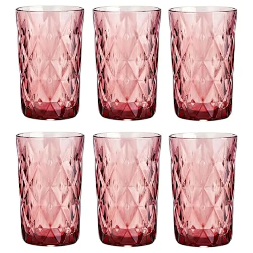 Vintage 6er-Set Farbige Weingläser und Trinkgläser mit Diamant Muster (Rombus) Longdrinkgläser, Cocktail Gläser mit Prägung, Glas, Trinkglas, Weinglas, Wasserglas, Glaskelche (Lila Trinkglas)