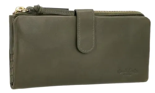 Gusti Geldbörse Leder - Vida Damen Portemonnaie mit extra Münzfach, RFID-Schutz für sichere Kartenaufbewahrung und stilvolles Design in Grün