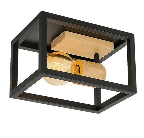Deckenlampe Retro Holzleuchte - Verstellbare Deckenleuchte in Schwarz - Lampen: Stilvolle Deckenleuchte mit einzigartigem Design, verstellbarem Metallgestell und E27-Fassung für individuelle Lichtgestaltung.