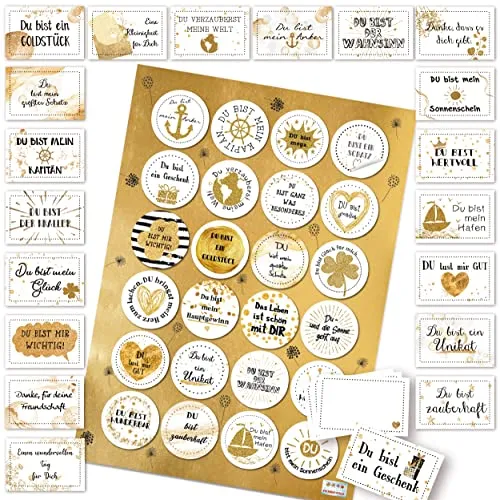 Logbuch-Verlag 20 mini Karten mit Sprüche klein mit Aufkleber Liebe Freundschaft Geschenkaufkleber Geschenk-Set