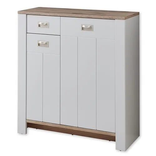 Dijon Schuhschrank in Ashgrey - Modernes Schuhregal mit viel Stauraum - Schuhablagen - Stilvolles Design in Ashgrey und Viking Oak Optik, bietet Ordnung mit 6 Einlegeböden und einer Schublade für Kleinigkeiten. Leichte Montage für jeden!