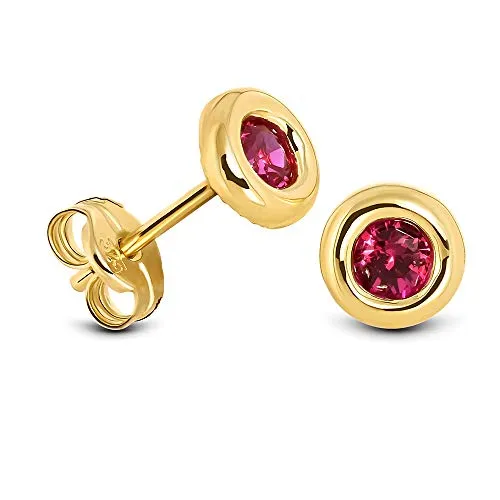 MIORE Schmuck, Ohrringe Damen, Ohrstecker Gold 375 9 Kt Gelbgold, Damenohrringe mit Rubin Stein in Zargenfassung, goldene Ohrstecker Damen, Ohrschmuck