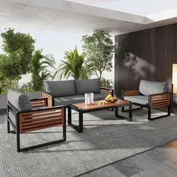Merax Gartenlounge Set 4-tlg. – Elegante Terassenmöbel für 4 Personen - Hochwertiges Gartenmöbelset aus stabilen Eisenrahmen und Akazienholz. Ideal für 3-4 Personen, mit 7 cm dicken Kissen für optimalen Komfort und verstellbaren Fußpolstern für Stabilität. Perfekt für Garten und Balkon!