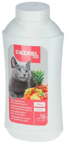 Kerbl Pet Deo-Konzentrat für Katzentoiletten, Geruchsneutralisierer, 700g, Duft Tropical, Pulverkonzentrat, Katzenstreudeo, ca. 30 Anwendungen