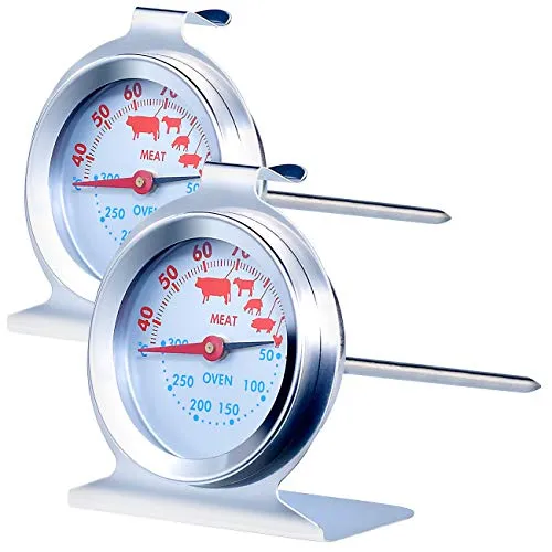 Rosenstein & Söhne Holzbackofen Thermometer: 2er-Set 3in1 XL Braten- &Ofen-Thermometer für Gar-& Backofentemperatur (Fleisch- und Braten-Thermometer, Bratofen Thermometer, Heissluft)