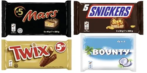 Schokoriegel Multipack-Mix 4 Packungen, 24 Riegel (953g) I Mars 5x45g I Snickers 5x50g I Twix 5x50g I Bounty 4x57g I Milchschokolade I Erdnüsse I Karamell I Kokos I Keks