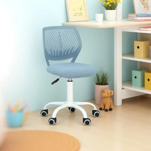 FurnitureR Kinder Schreibtischstuhl, höhenverstellbarer Drehstuhl mit kleinem Loch Rückenlehne Design, geeignet für Kinderzimmer oder Arbeitszimmer, Molandi Blau