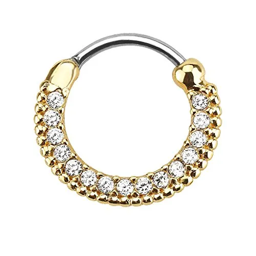 Piercingfaktor Universal Piercing Septum Ring Clicker Scharnier vergoldet Kristall Klar Lippenpiercing Nasenpiercing Ohrpiercing Tragus Helix Intimpiercing Horseshoe Gold Clear 1,6mm