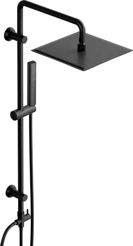 JOHO Regendusche Duschsystem ohne Armatur - Edelstahl Duschset mit 92cm Duschstange und XL Überkopfbrause 25x25cm in Schwarz. Genießen Sie ein luxuriöses Duscherlebnis mit pflegeleichten anti-Kalk Düsen und 360° drehbarem Duschkopf.