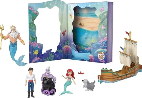 Mattel Disney Princess Arielle Mermaid Doll Set - Games – Das umfangreiche Set enthält 6 Charaktere aus Disneys Die kleine Meerjungfrau, ideal für kreatives Geschichtenerzählen und fantasievolles Spielen.
