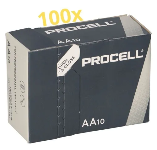Duracell Procell MN1500 AA LR06 Mignon Batterie 100er Karton - Batterien für industrielle Anwendungen, zuverlässig und langlebig. Auch nach 7 Jahren Lagerung einsatzbereit, ideal für Temperaturbereiche von -20°C bis 54°C.
