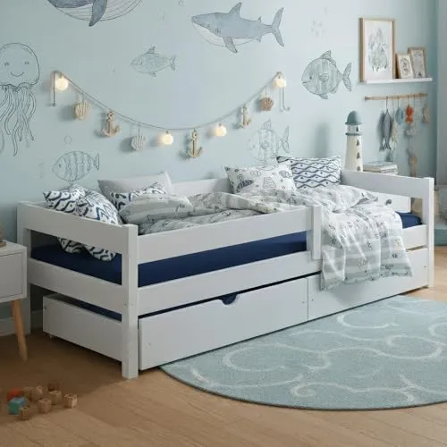 Produktbild MEBLE WRÓBEL Kinderbett 90x180 cm mit Schubladen und Rausfallschutz