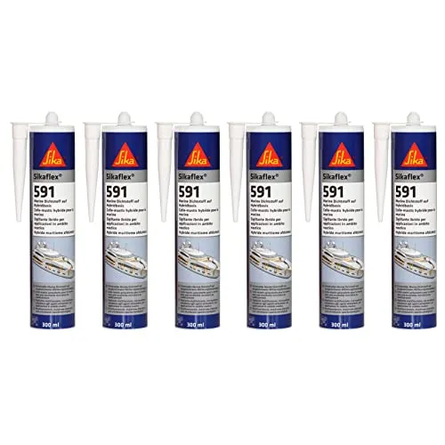 6x Sikaflex 591 Multifunktionaler Hybrid Dichtstoff für Marineanwendungen Schiff Bootsbau 300ml Kartusche Weiss