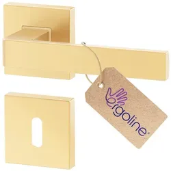 Messingfarben Matt, Gold Matt Türbeschlag ERGO für Zimmertüren, Eckig-Rosette, Türbeschlag; Türgriff; Türklinke, Drückergarnitur - Gold