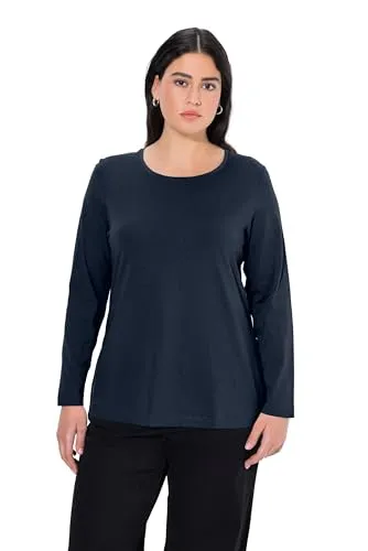 Ulla Popken Damen Langarm-shirt, Blauschwarz, 46-48 EU