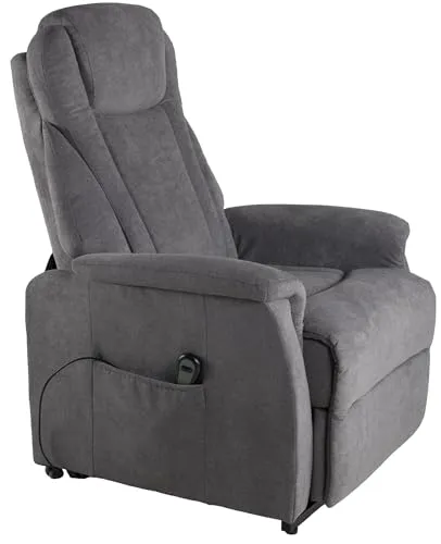möbelando TV-Sessel Toronto – Elektrischer Relaxsessel mit Aufstehhilfe & Fernbedienung – Grau, bis 150 kg, Webstoff, 76 cm breit, CE-Zertifiziert