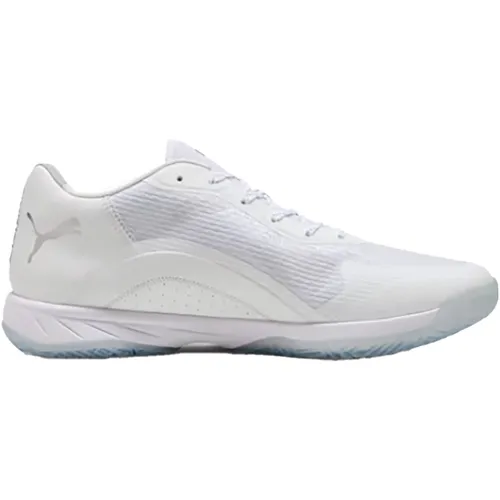 Puma Hallen-Indoorschuhe Accelerate Turbo 4 2025 – Weiß, Herren, Größe 42,5 - Badmintonschuhe Herren, speziell für Geschwindigkeit und Leistung entwickelt, mit PWRTAPE für Unterstützung und PUMAGRIP für optimale Traktion.